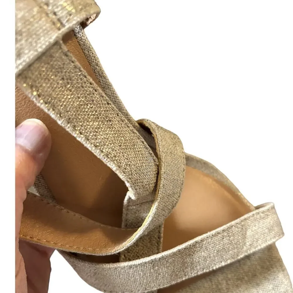 NEW Lucky Brand Mytila Espadrille Sandals Women's Size 9.5 M Wedge Natural Gold